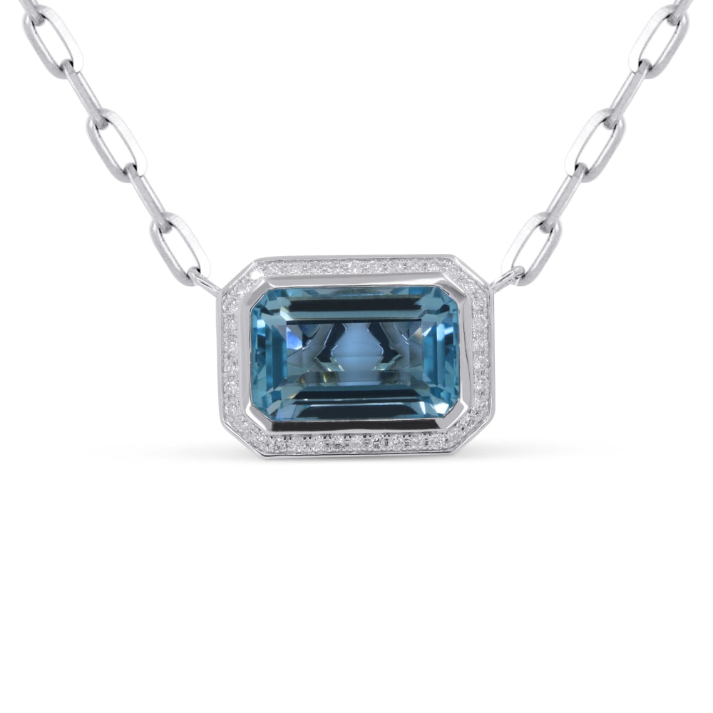 Madison L 14K White Gold Blue Topaz Rectangle Necklace - style N1814BTW