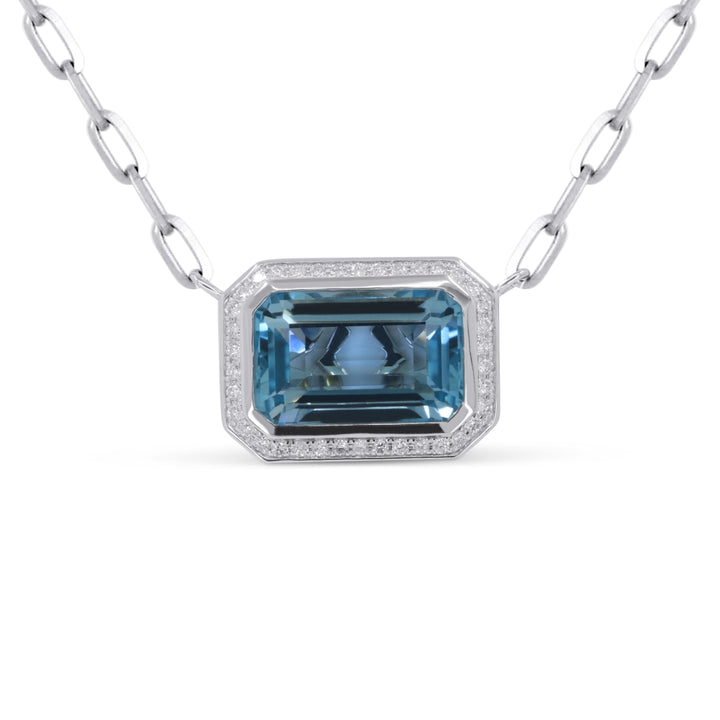 Madison L 14K White Gold Blue Topaz Rectangle Necklace - style N1814BTW
