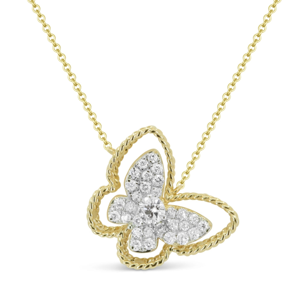 Madison L 14K Two Tone Gold Diamond Butterfly Necklace - style N1820WY