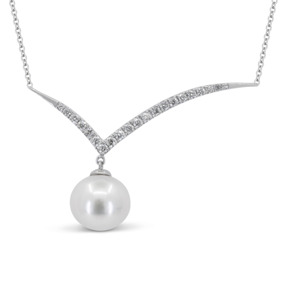 Madison L 14K White Gold Pearl Bar Necklace - style N1823PEW