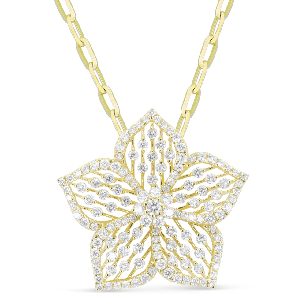 Madison L 14K Yellow Gold Diamond Flower Necklace - style N1839Y
