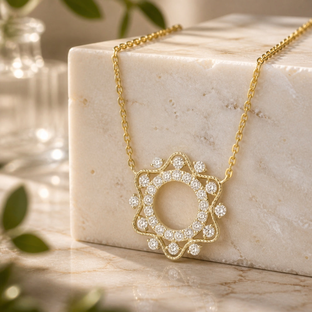 N1845 - 14K Yellow Gold Diamond Round Necklace