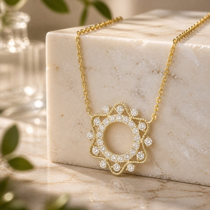 N1845 - 14K Yellow Gold Diamond Round Necklace