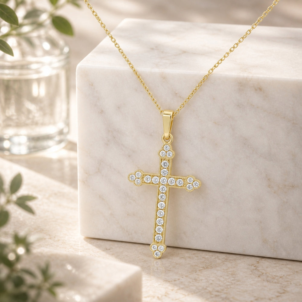 N1854 - 14K Gold Diamond Crucifix Cross Pendant
