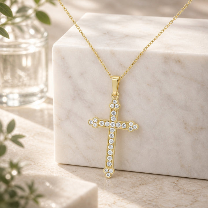 N1854 - 14K Gold Diamond Crucifix Cross Pendant