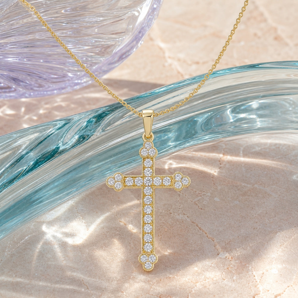 N1854 - 14K Gold Diamond Crucifix Cross Pendant
