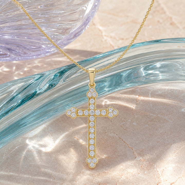 N1854 - 14K Gold Diamond Crucifix Cross Pendant