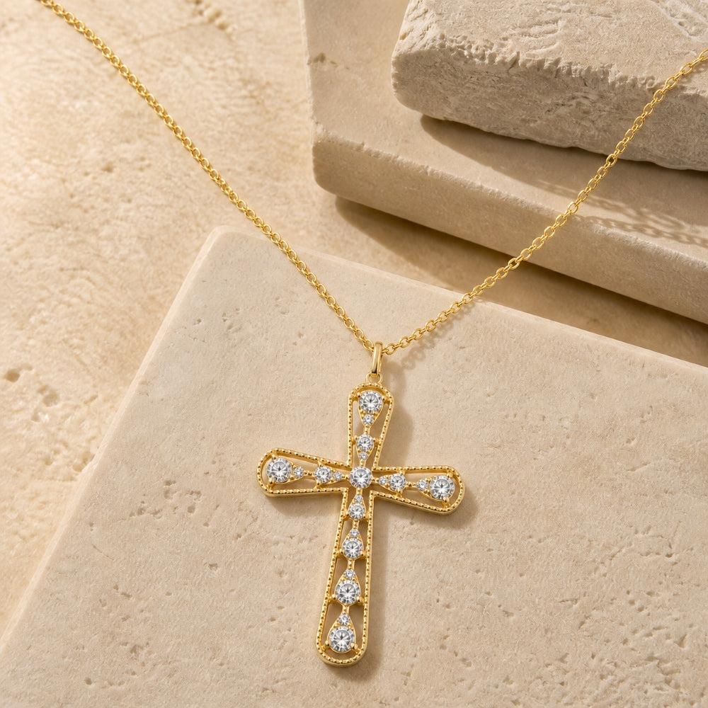N1855 - 14K Yellow Gold Diamond Crucifix Cross Pendant