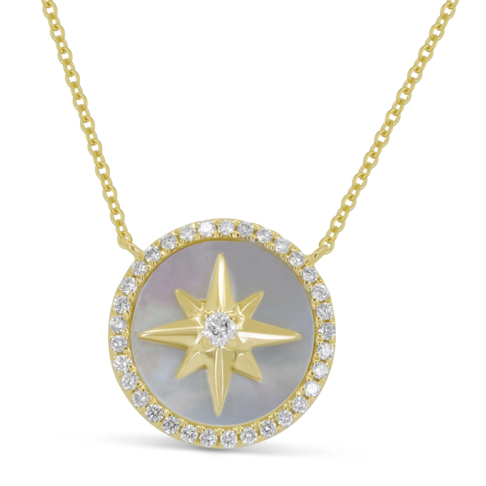 Madison L 14K Yellow Gold Mother of Pearl Star Necklace - style N1865MOPY
