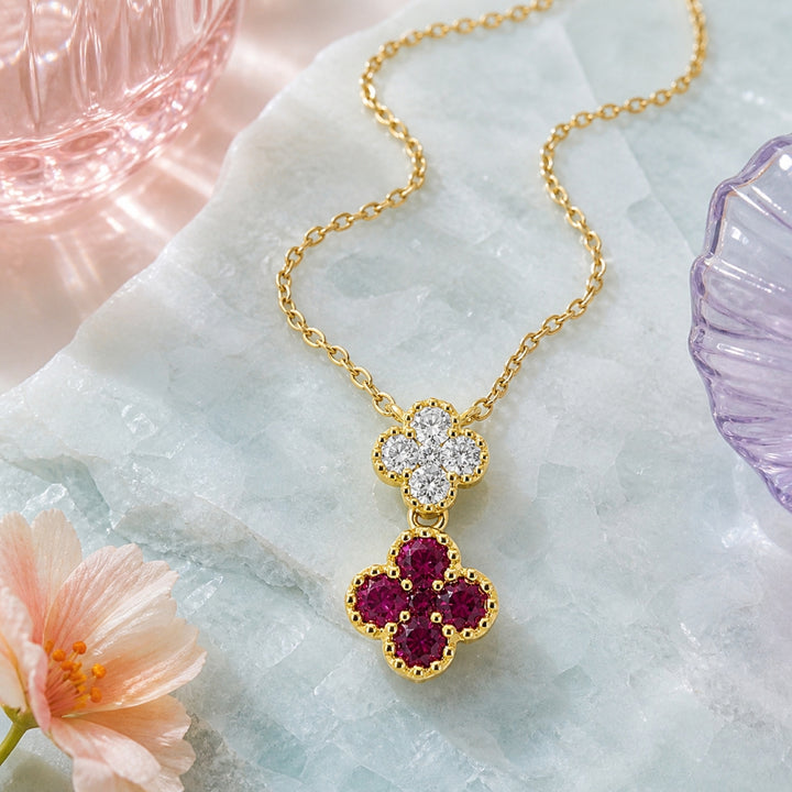 N1868 - 18K Gold Emerald & Sapphire Flower Pendant