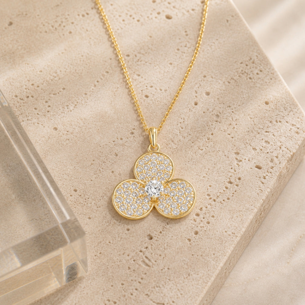 N1869 - 14K Yellow Gold Diamond Flower Pendant
