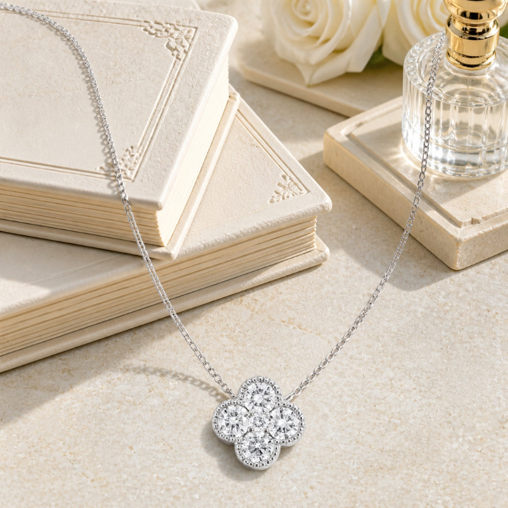 Madison L 14K White Gold Diamond Flower Necklace - style N1871W