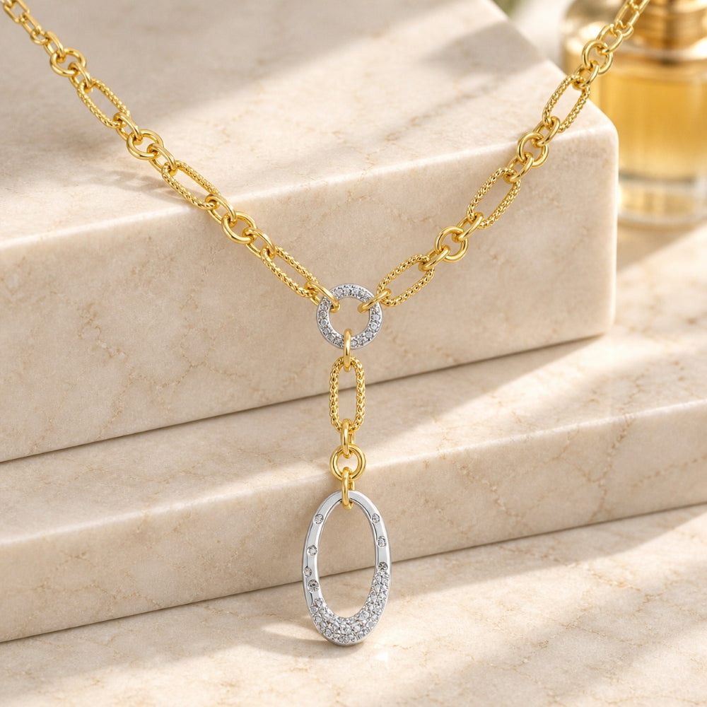 N1872 - 14K Two Tone Gold Diamond Necklace