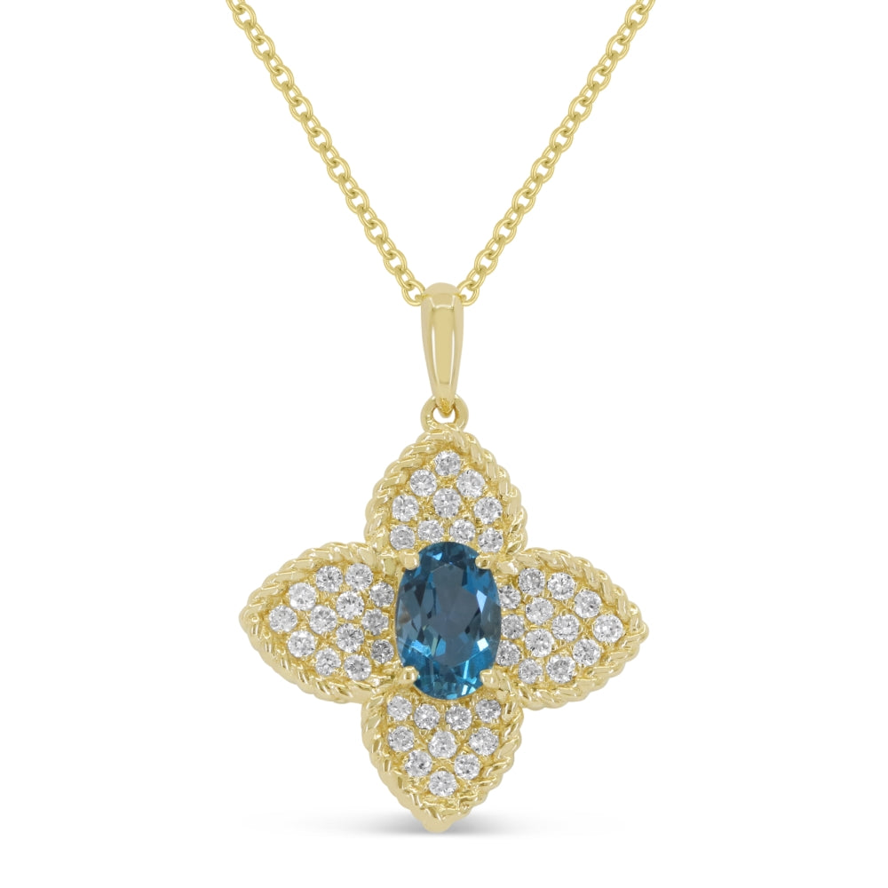 Madison L 14K Yellow Gold London Blue Topaz Flower Pendant - style N1880LBTY