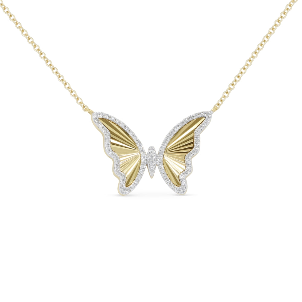 Madison L 14K Yellow Gold Diamond Butterfly Necklace - style N1885Y