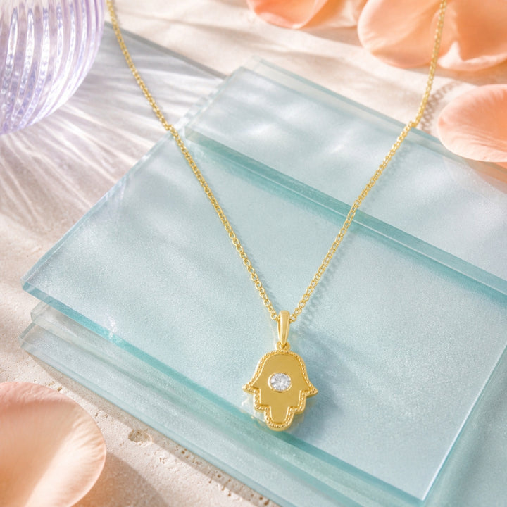 N1887 - 14K Yellow Gold Diamond Hamsa Pendant