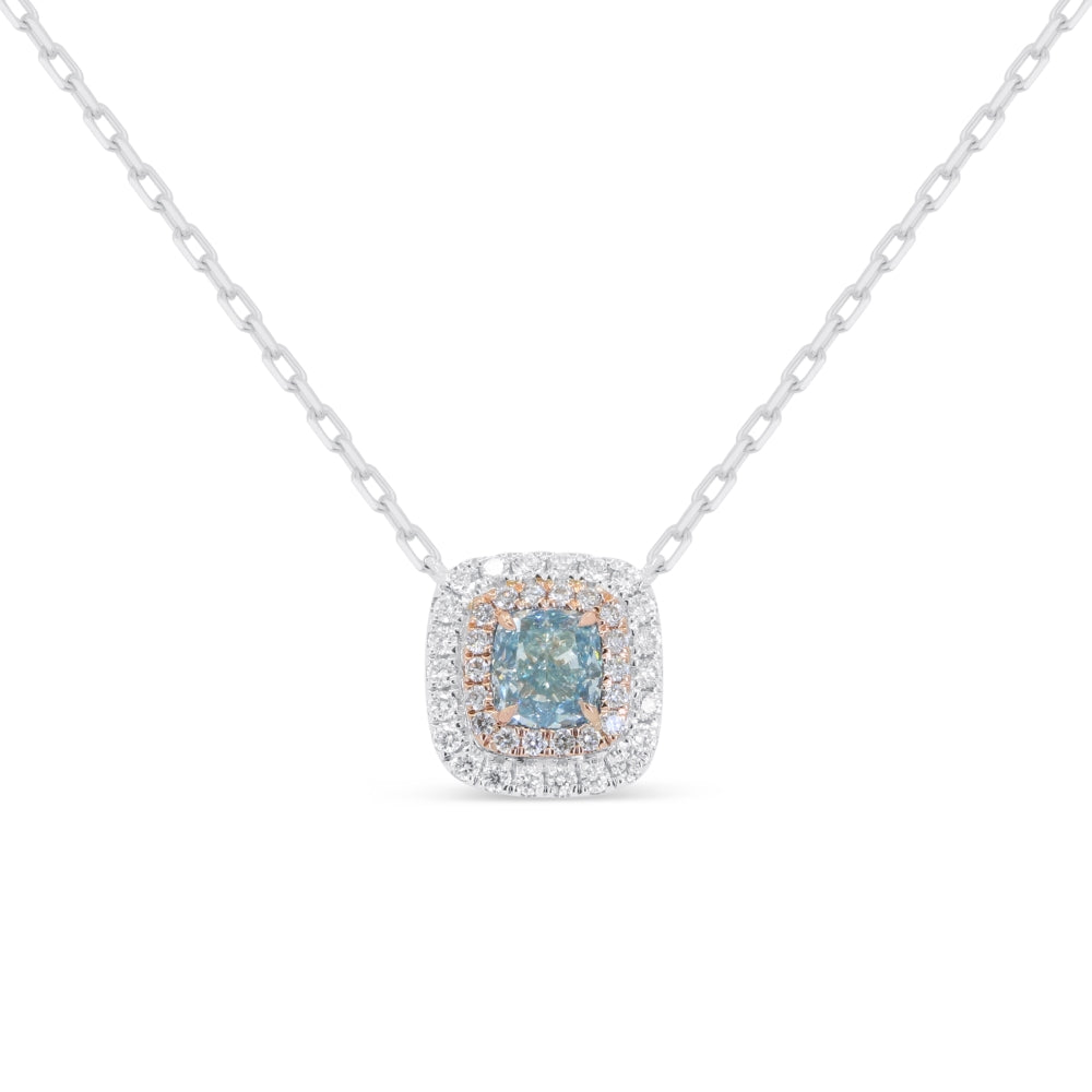 Madison L 14K White Gold Fancy Blue Diamond Cushion Necklace - style N1908BDW
