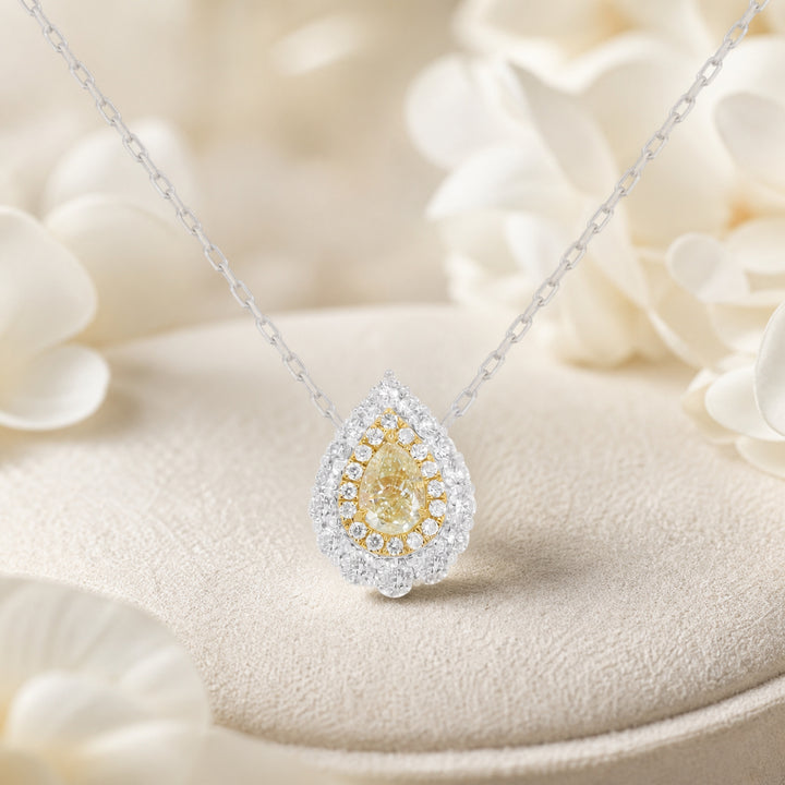 N1913 - 14K White Gold Fancy Color Diamond Pear Necklace
