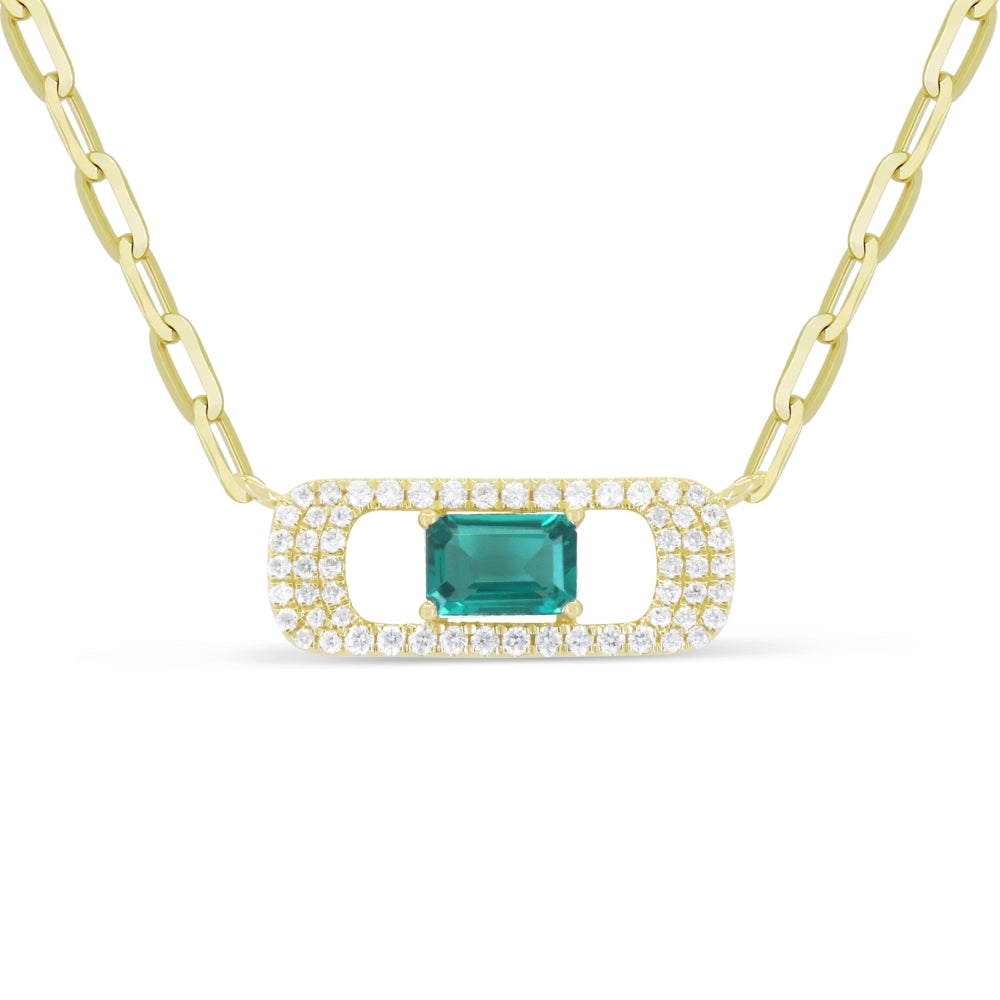 Madison L 14K Yellow Gold Created Tourmaline Paraiba Paperclip Necklace - style N1916CPARY