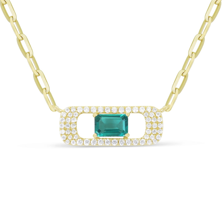 Madison L 14K Yellow Gold Created Tourmaline Paraiba Paperclip Necklace - style N1916CPARY