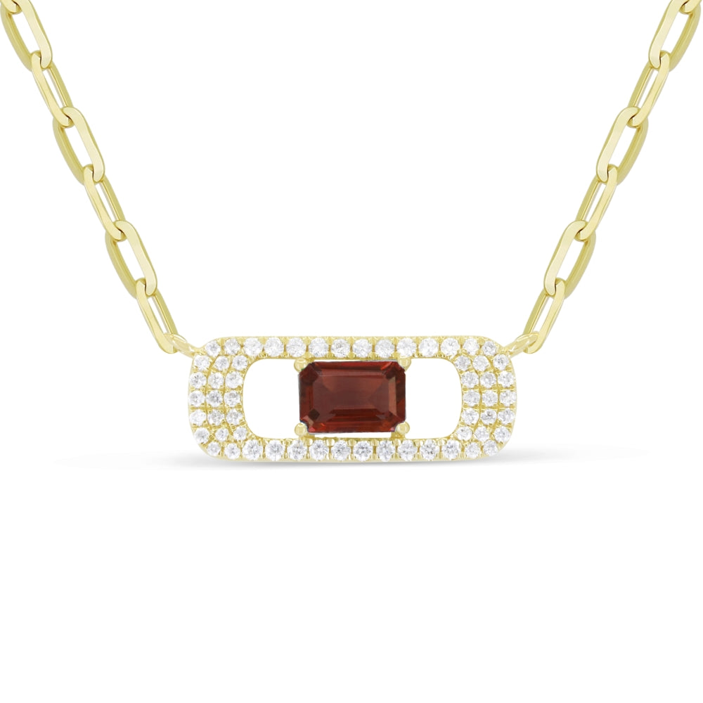 Madison L 14K Yellow Gold Garnet Paperclip Necklace - style N1916GAY