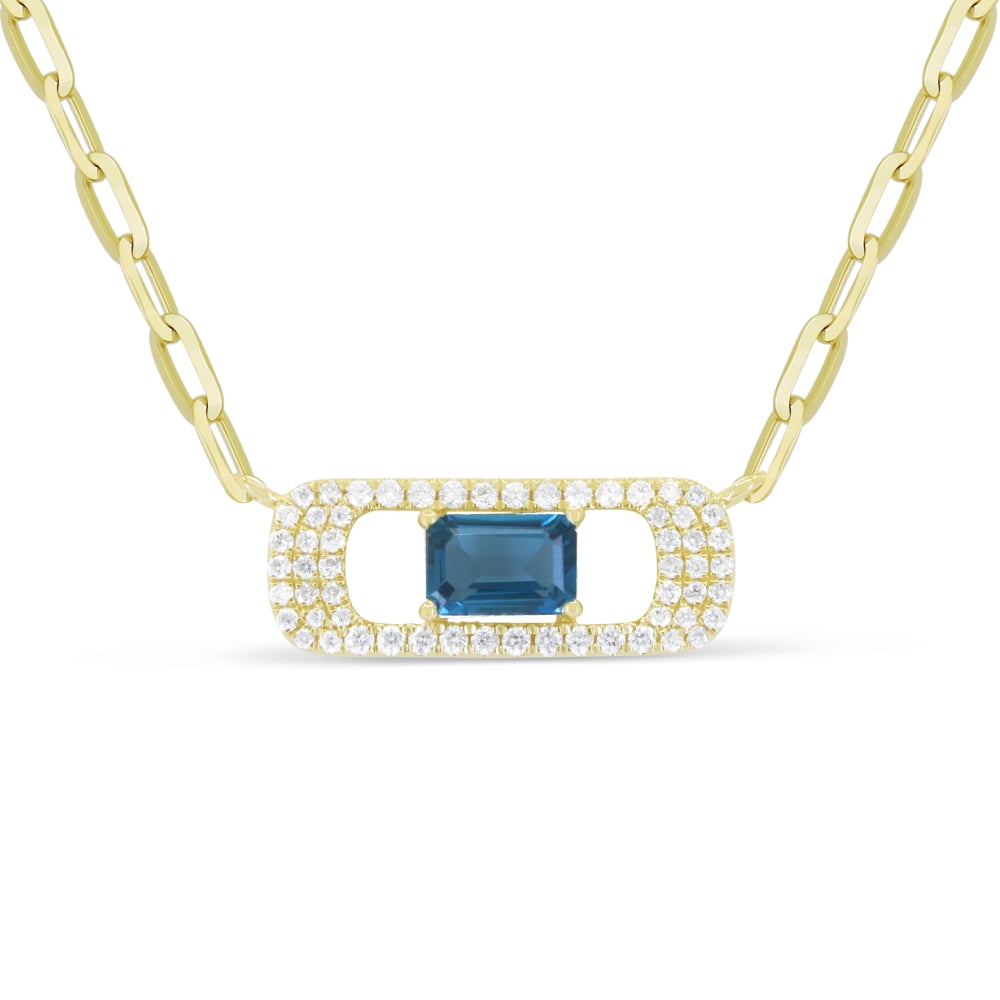 Madison L 14K Yellow Gold London Blue Topaz Paperclip Necklace - style N1916LBTY