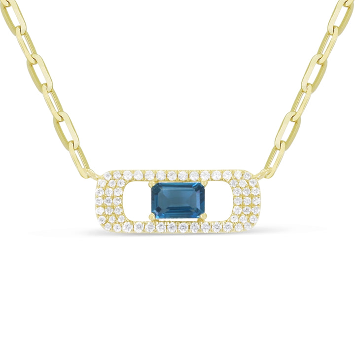 Madison L 14K Yellow Gold London Blue Topaz Paperclip Necklace - style N1916LBTY