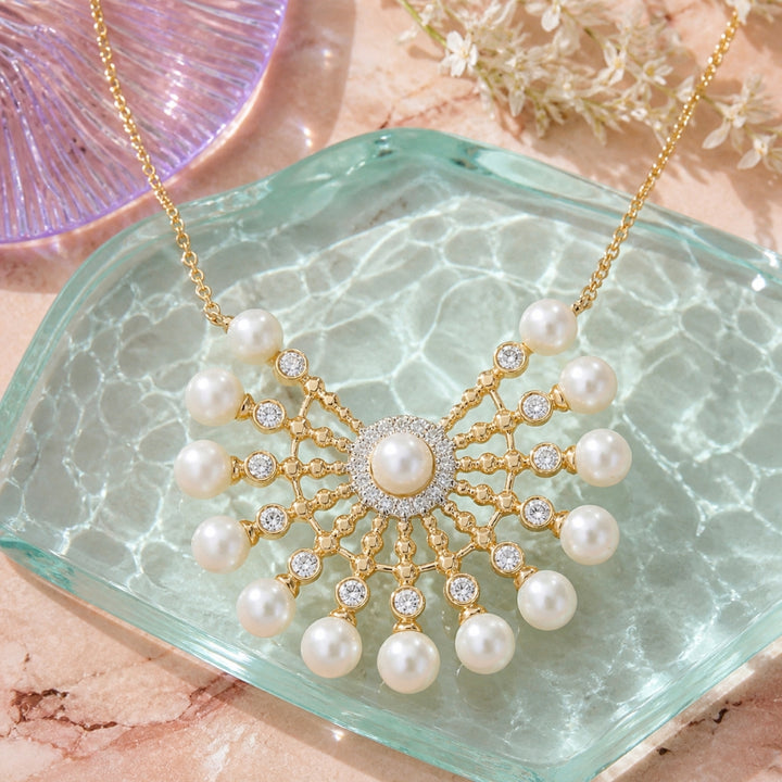 N1936 - 14K Yellow Gold Pearl & Turquoise Necklace