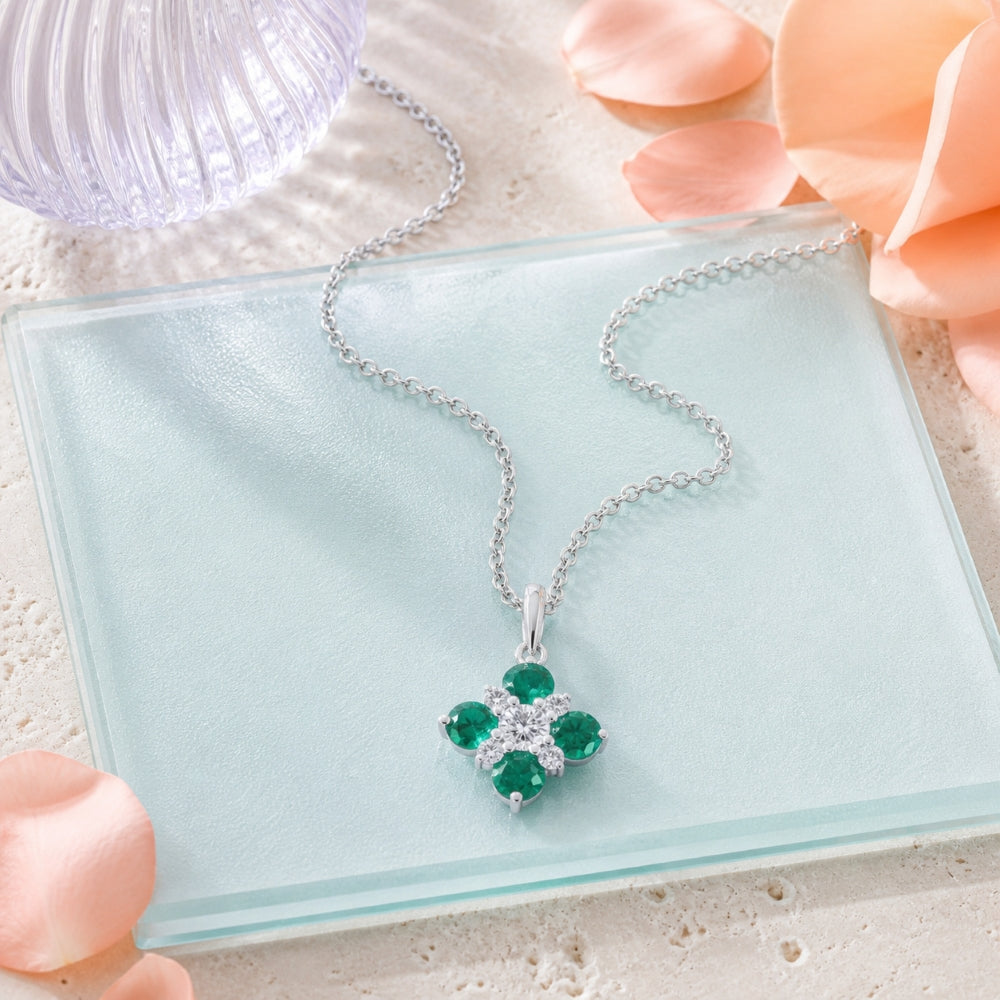 N1944 - 14K Gold Emerald, Ruby & Sapphire Flower Pendant