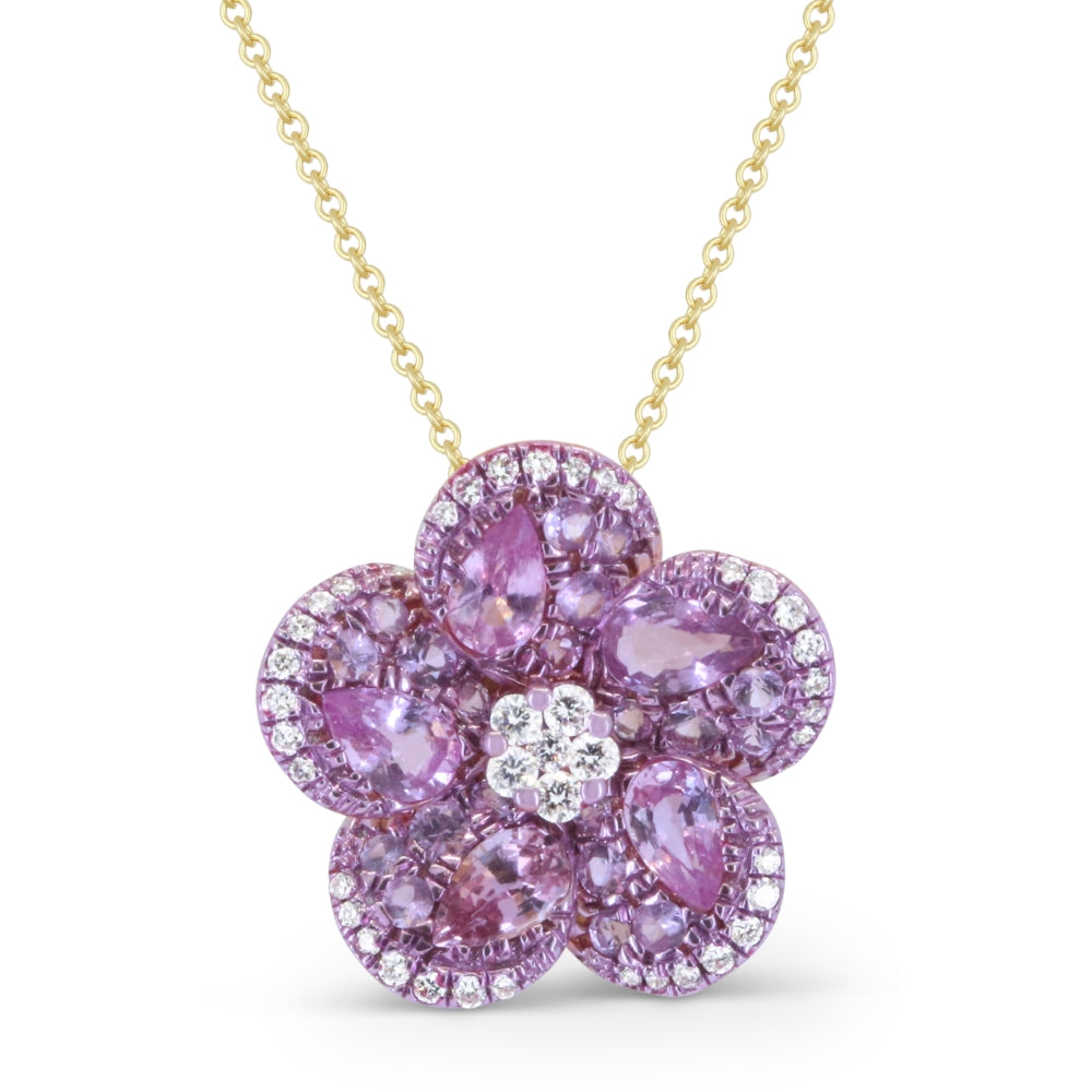 Madison L 14K Yellow Gold Pink Sapphire Flower Pendant - style N1956PSAY
