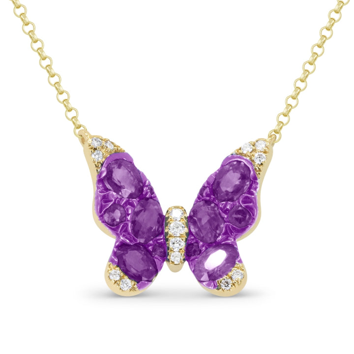 Madison L 14K Yellow Gold Amethyst Butterfly Necklace - style N1958AMY