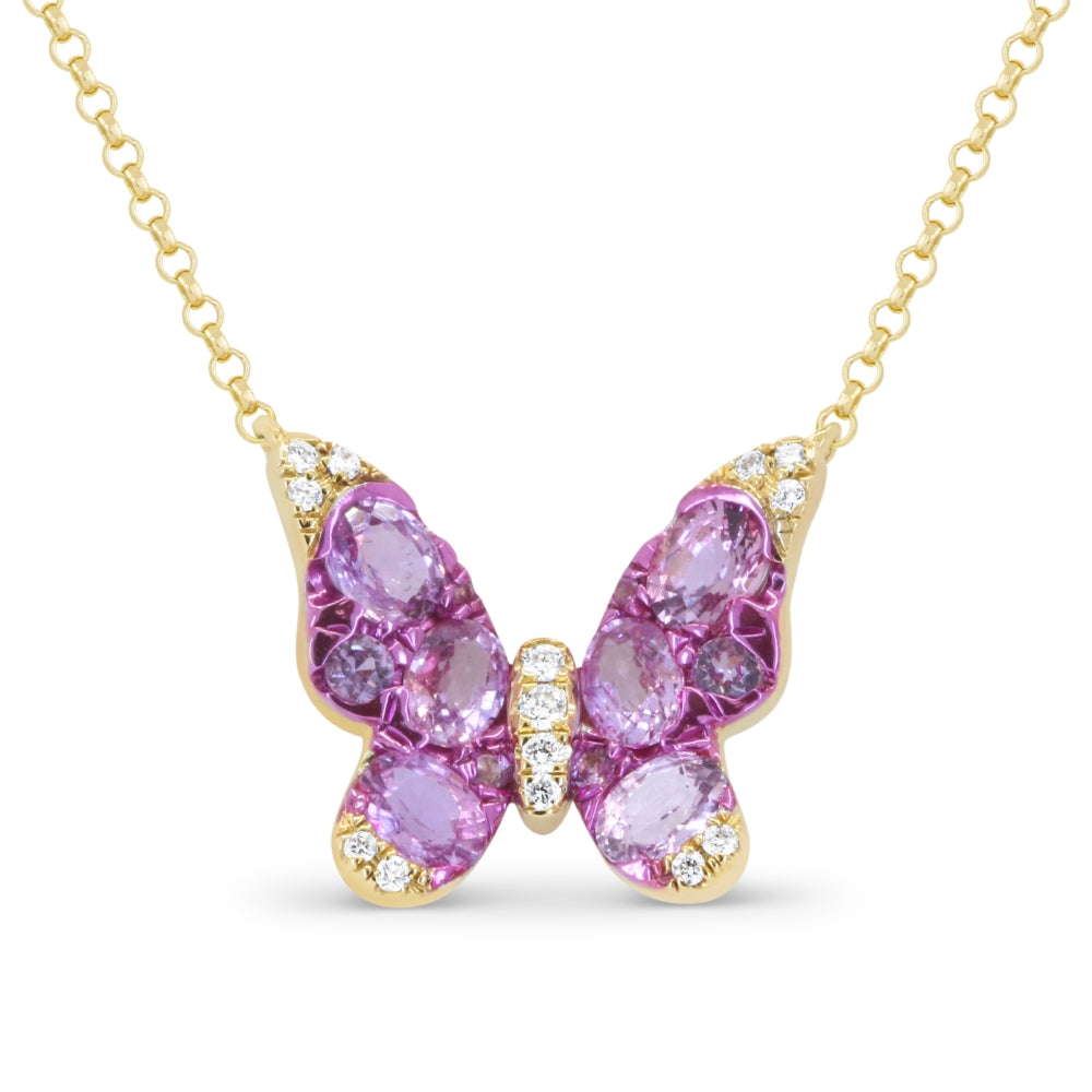 Madison L 14K Yellow Gold Pink Sapphire Butterfly Necklace - style N1958PSAY