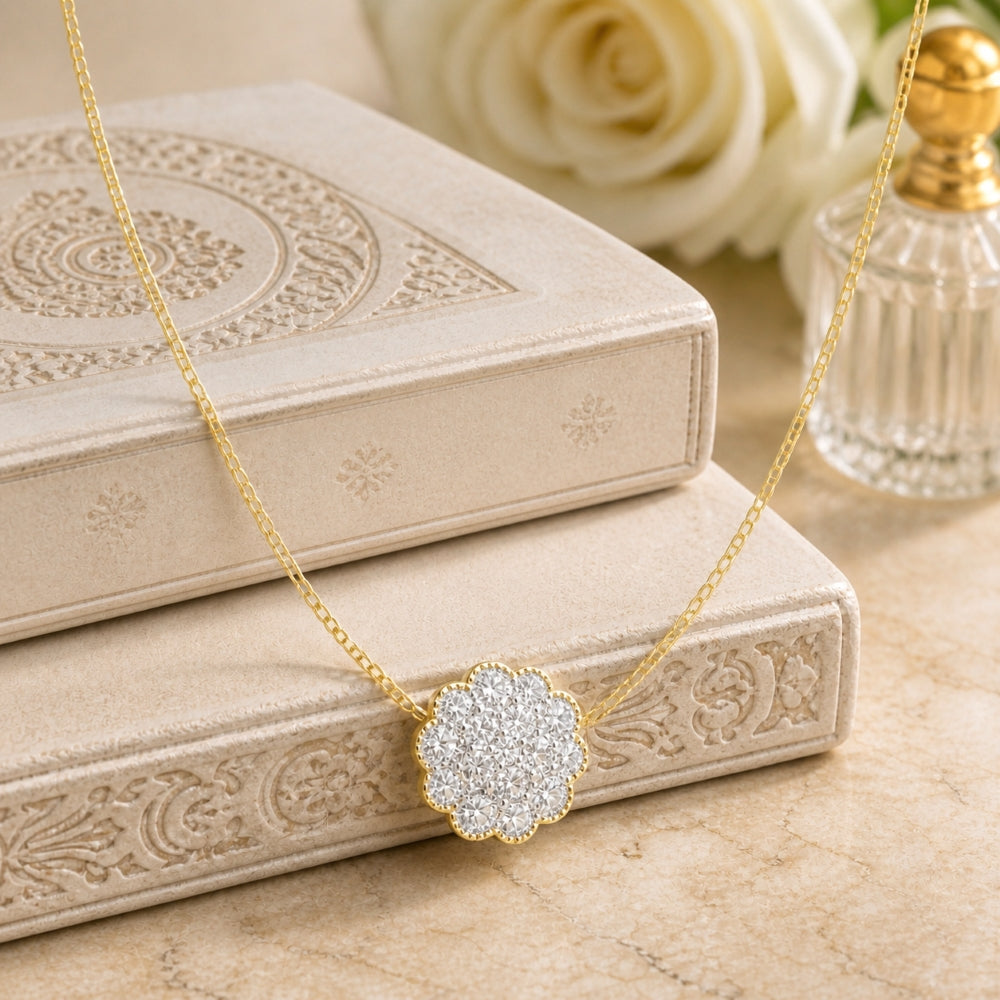 N1964 - 14K Yellow Gold Diamond Necklace