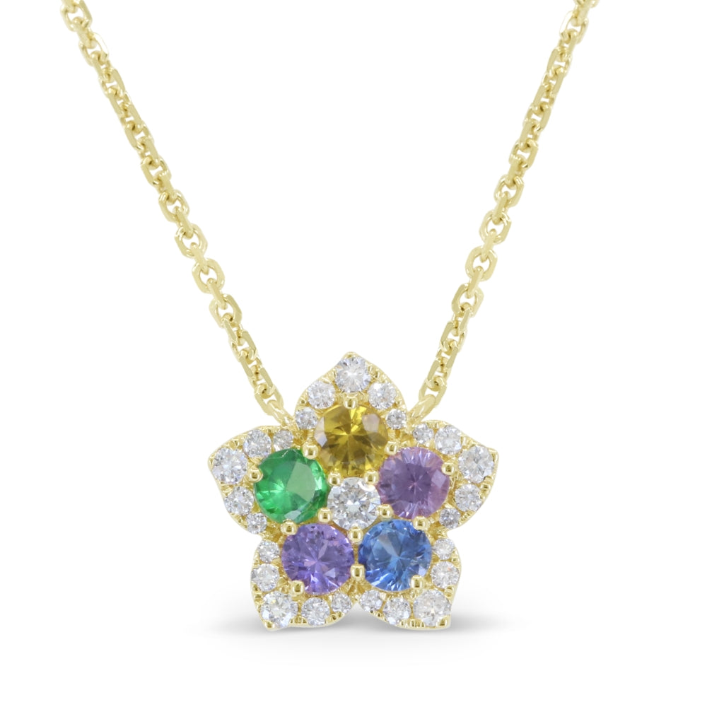 Madison L 14K Yellow Gold Multi Colored Sapphire Flower Necklace - style N1965MCSAY