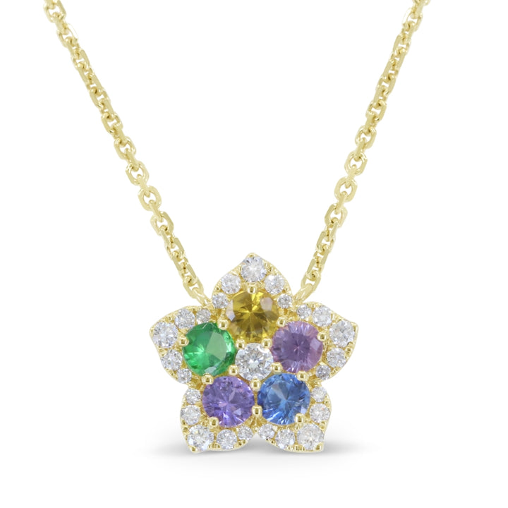 Madison L 14K Yellow Gold Multi Colored Sapphire Flower Necklace - style N1965MCSAY