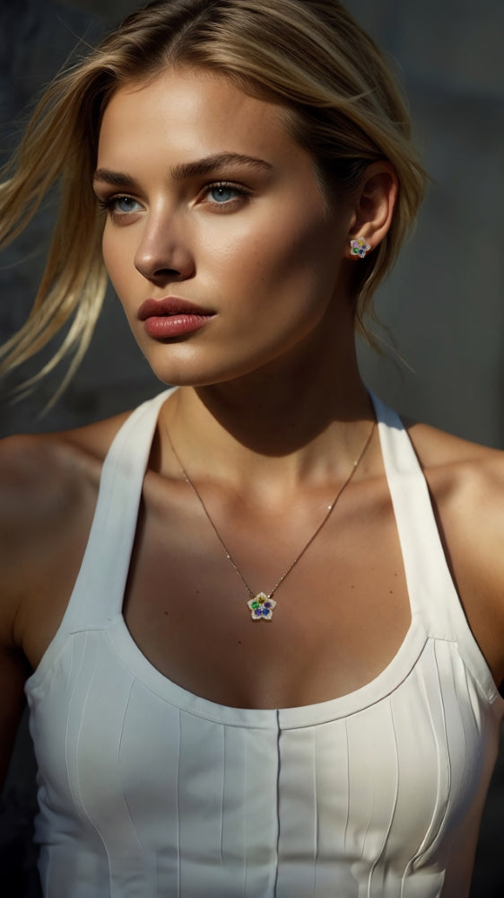 Madison L 14K Yellow Gold Multi Colored Sapphire Flower Necklace - style N1965MCSAY