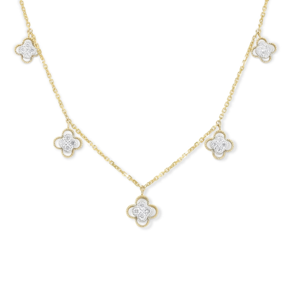 Madison L 14K Two Tone Gold Diamond Clover Necklace - style N1966WY