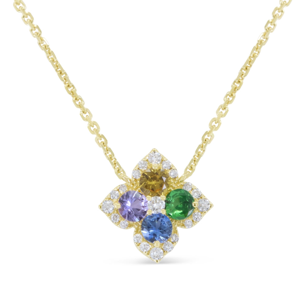 Madison L 14K Yellow Gold Multi Colored Sapphire Flower Necklace - style N1968MCSAY