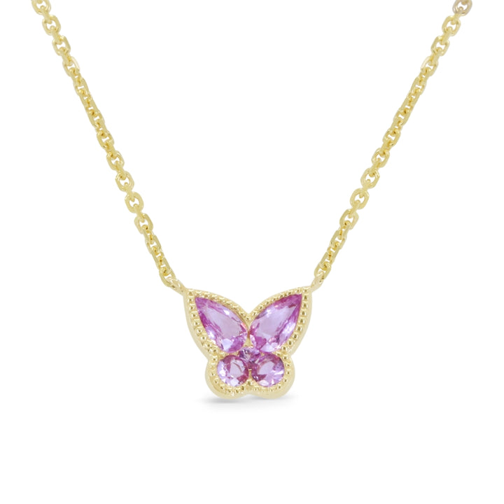 Madison L 14K Yellow Gold Pink Sapphire Butterfly Necklace - style N1971PSY