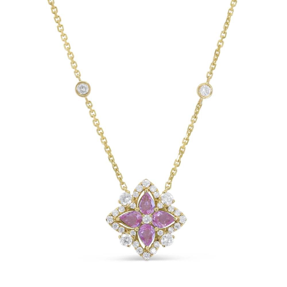 Madison L 14K Yellow Gold Pink Sapphire Flower Necklace - style N1975PSAY