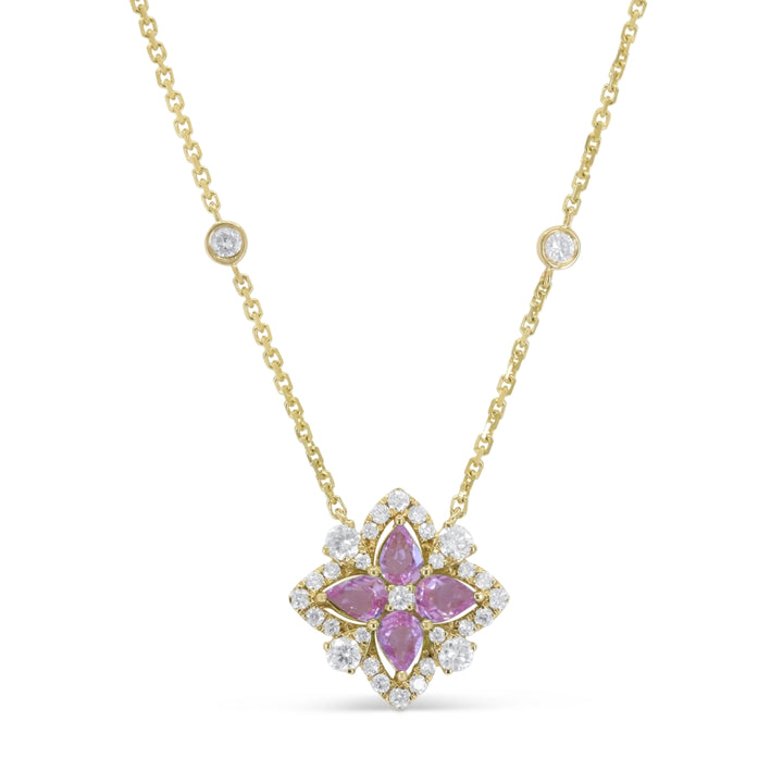 Madison L 14K Yellow Gold Pink Sapphire Flower Necklace - style N1975PSAY