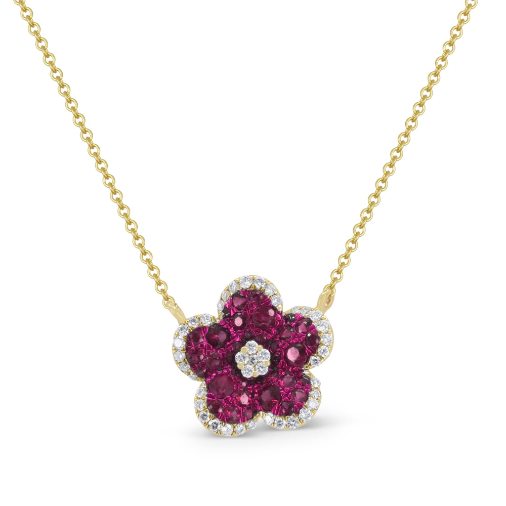 Madison L 14K Yellow Gold Ruby Flower Necklace - style N1978RUY