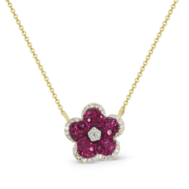 Madison L 14K Yellow Gold Ruby Flower Necklace - style N1978RUY