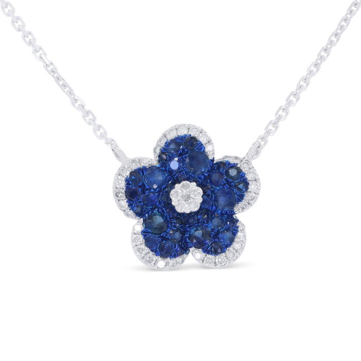 Madison L 14K White Gold Sapphire Flower Necklace - style N1978SAW