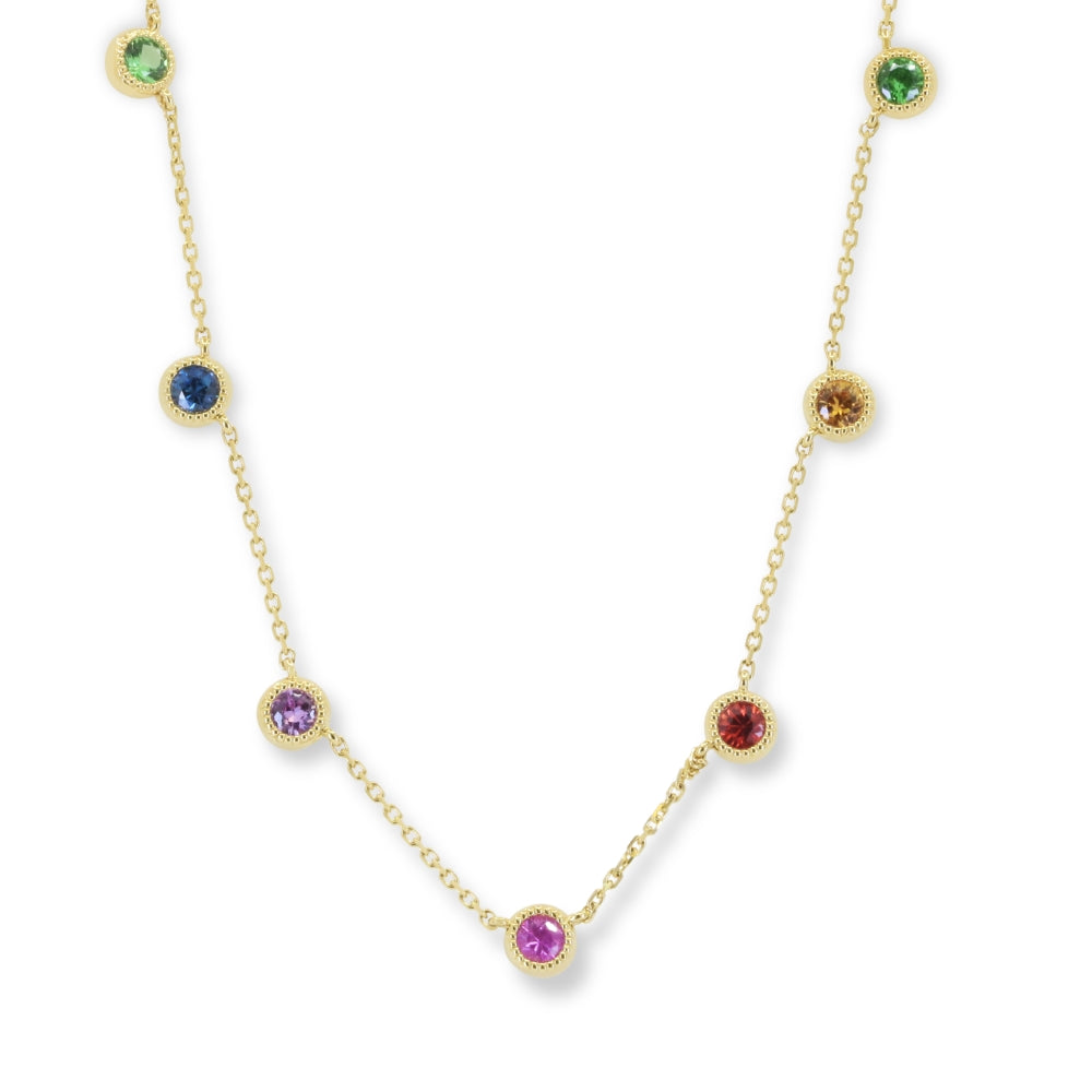Madison L 14K Yellow Gold Multi Colored Sapphire Necklace - style N1984MCSAY