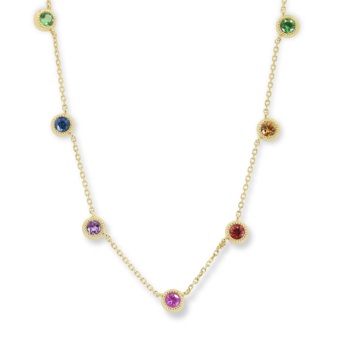 Madison L 14K Yellow Gold Multi Colored Sapphire Necklace - style N1984MCSAY