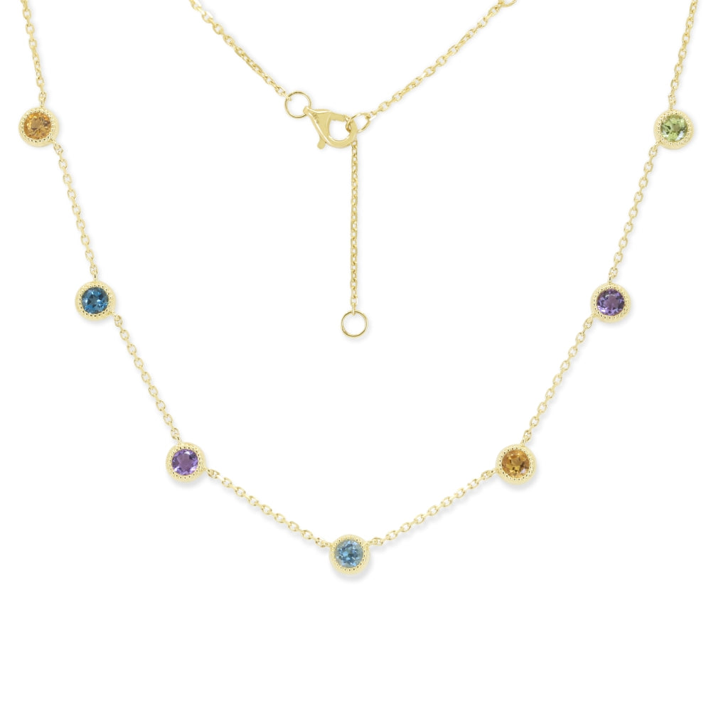 N1984 - 14K Yellow Gold Multi Colored Sapphire & Sapphire Necklace