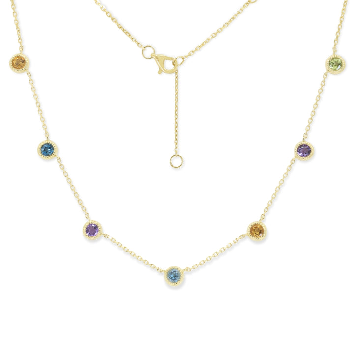 N1984 - 14K Yellow Gold Multi Colored Sapphire & Sapphire Necklace