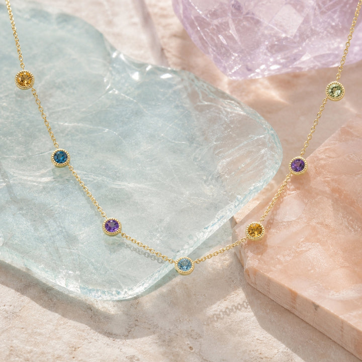 N1984 - 14K Yellow Gold Multi Colored Sapphire & Sapphire Necklace