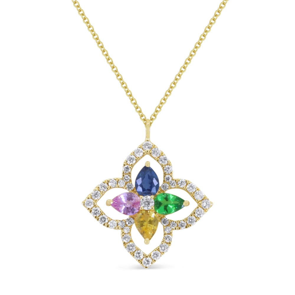 Madison L 14K Yellow Gold Multi Colored Sapphire Flower Necklace - style N1987MCSAY